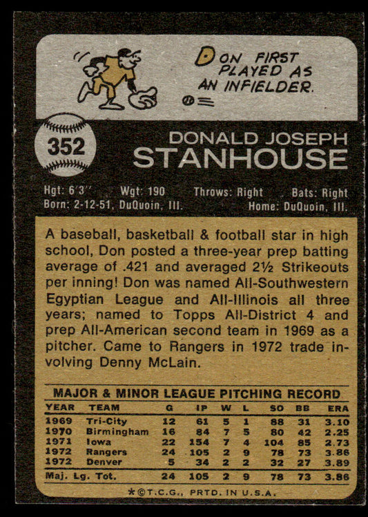 1973 Topps Baseball #352 - Don Stanhouse - EX