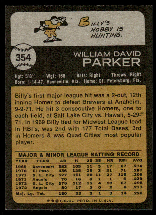 1973 Topps Baseball #354 - Billy Parker - EXMT