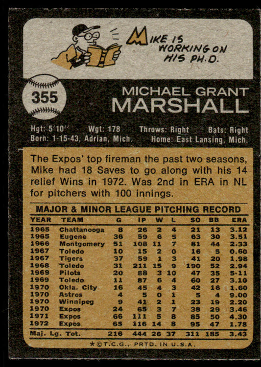 1973 Topps Baseball #355 - Mike Marshall - NM