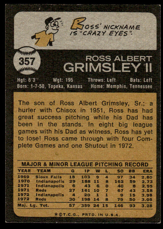 1973 Topps Baseball #357 - Ross Grimsley - NM