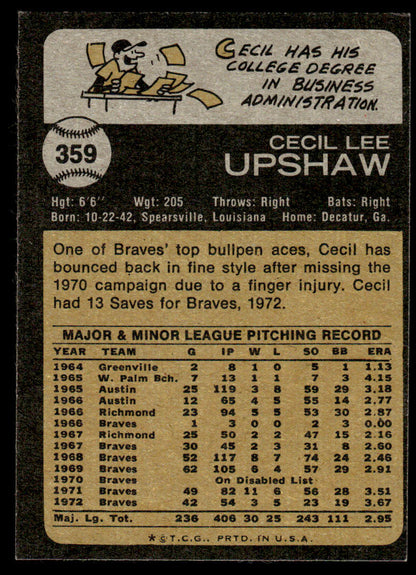 1973 Topps Baseball #359 - Cecil Upshaw - NMMT