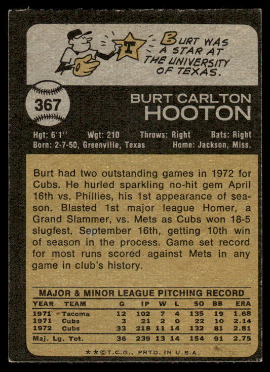 1973 Topps Baseball #367 - Burt Hooton - EXMT