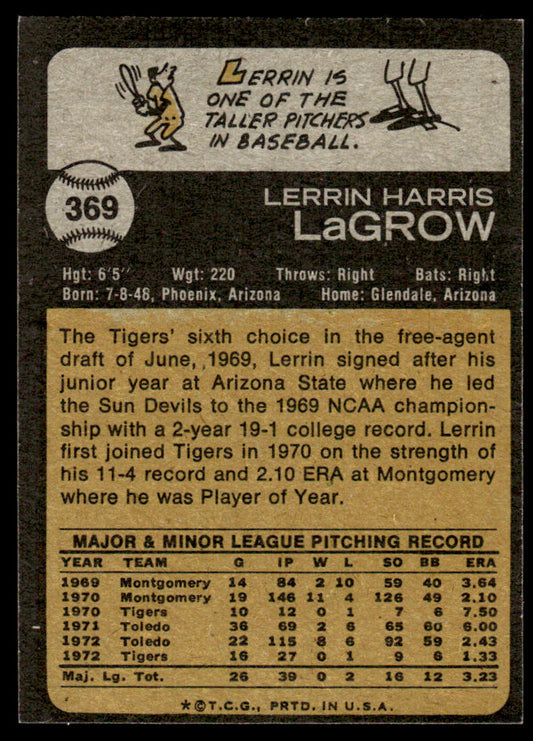 1973 Topps Baseball #369 - Lerrin LaGrow - NM