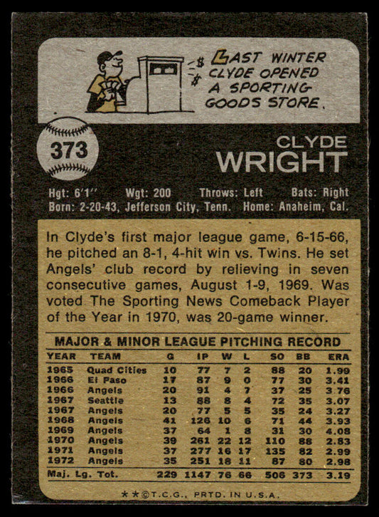 1973 Topps Baseball #373 - Clyde Wright - EXMT