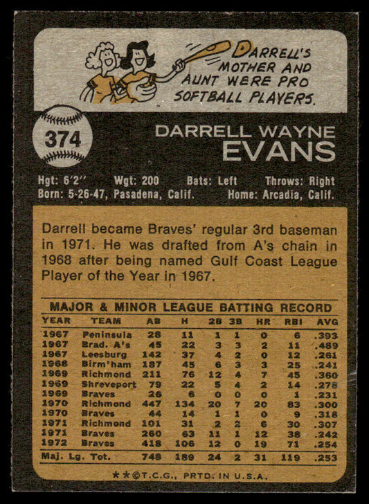 1973 Topps Baseball #374 - Darrell Evans - EXMT
