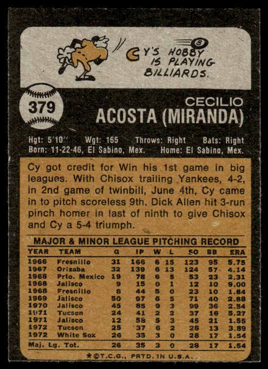 1973 Topps Baseball #379 - Cy Acosta - EXMT