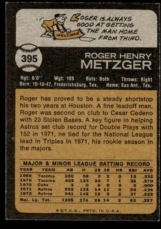 1973 Topps Baseball #395 - Roger Metzger - NM