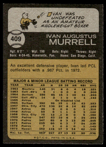 1973 Topps Baseball #409 - Ivan Murrell - NM