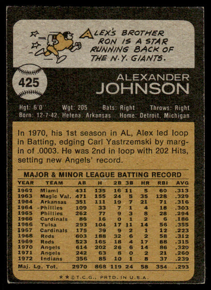 1973 Topps Baseball #425 - Alex Johnson - EXMT