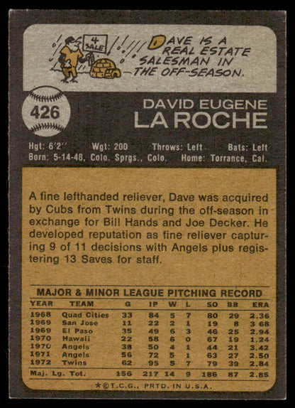 1973 Topps Baseball #426 - Dave LaRoche - EXMT