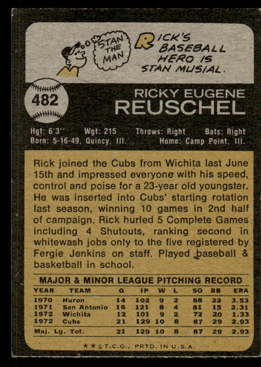 1973 Topps Baseball #482 - Rick Reuschel - EX