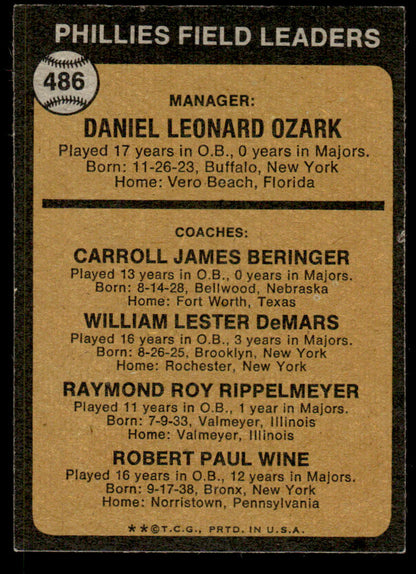 1973 Topps Baseball #486a - Phillies Field Leaders - EX