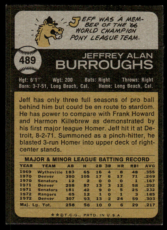1973 Topps Baseball #489 - Jeff Burroughs - EXMT