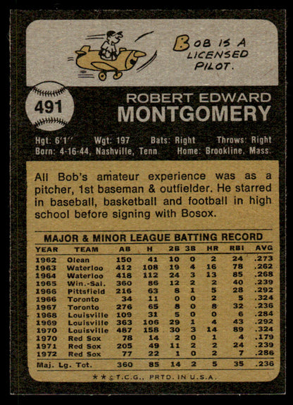 1973 Topps Baseball #491 - Bob Montgomery - NM
