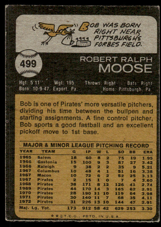 1973 Topps Baseball #499 - Bob Moose - EX