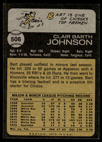 1973 Topps Baseball #506 - Bart Johnson - NM
