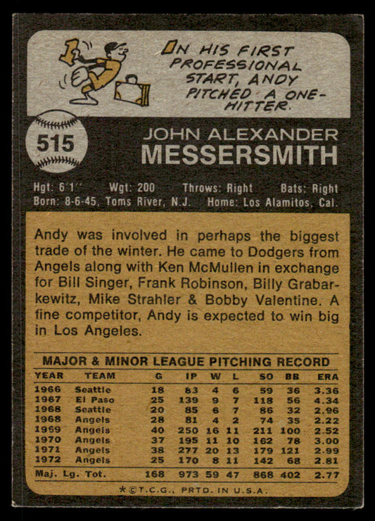 1973 Topps Baseball #515 - Andy Messersmith - EXMT