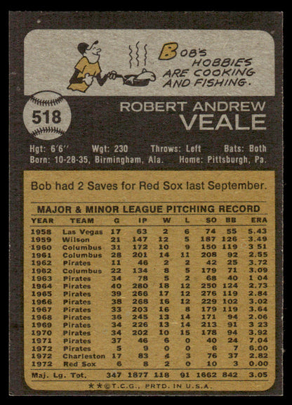 1973 Topps Baseball #518 - Bob Veale - NM