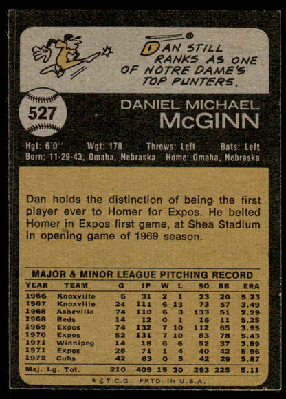 1973 Topps Baseball #527 - Dan McGinn - EXMT
