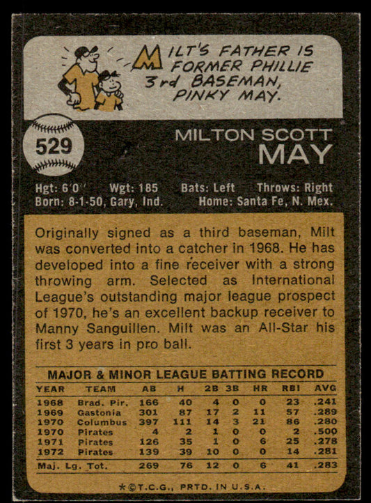 1973 Topps Baseball #529 - Milt May - EXMT