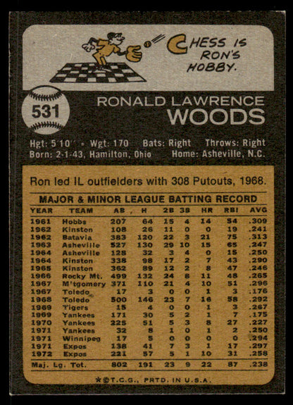 1973 Topps Baseball #531 - Ron Woods - EX