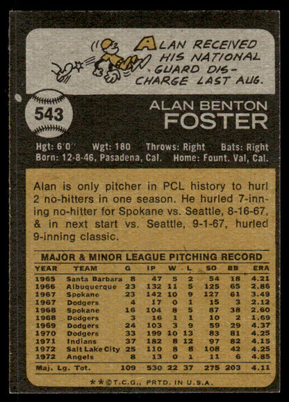 1973 Topps Baseball #543 - Alan Foster - EX