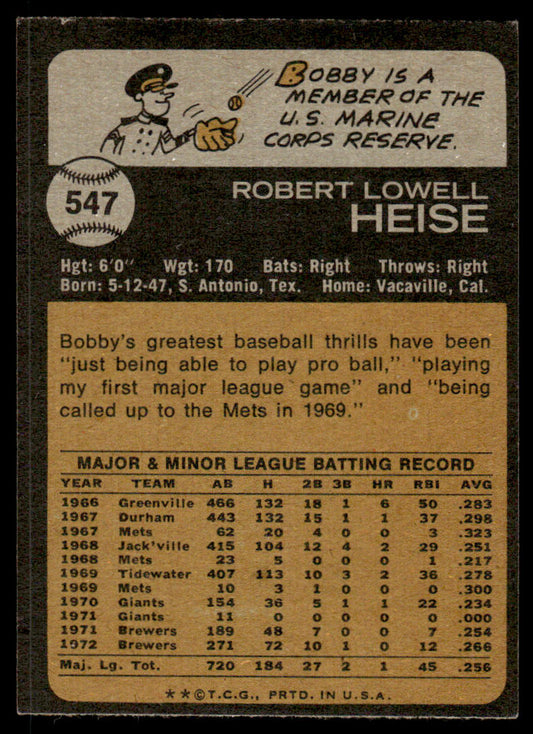 1973 Topps Baseball #547 - Bobby Heise - EX