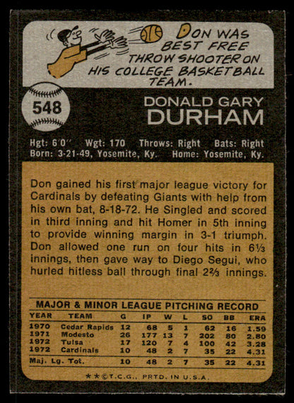 1973 Topps Baseball #548 - Don Durham - EX