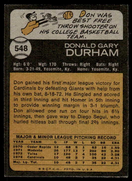 1973 Topps Baseball #548 - Don Durham - EX