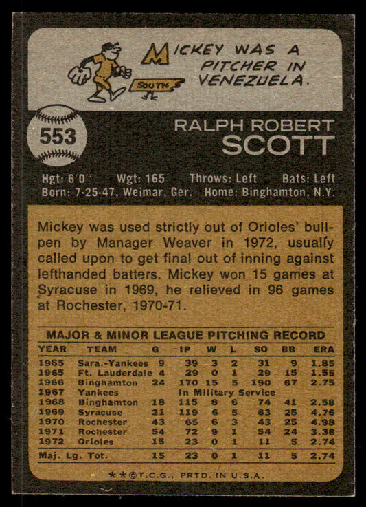 1973 Topps Baseball #553 - Mickey Scott - EXMT