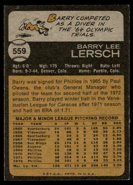 1973 Topps Baseball #559 - Barry Lersch - NM