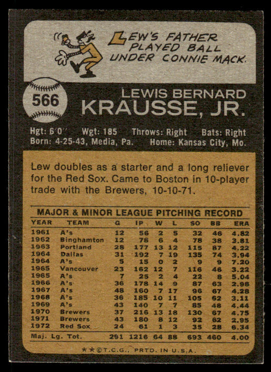 1973 Topps Baseball #566 - Lew Krausse - EX
