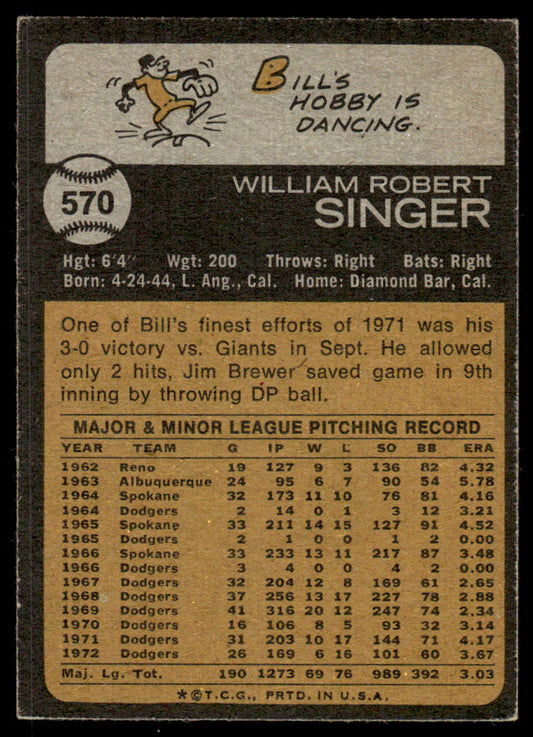 1973 Topps Baseball #570 - Bill Singer - EX
