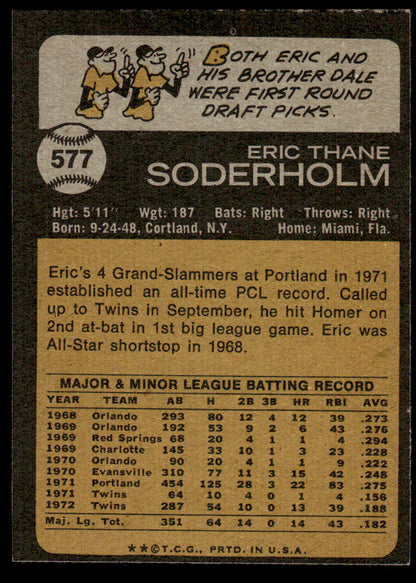 1973 Topps Baseball #577 - Eric Soderholm - NM