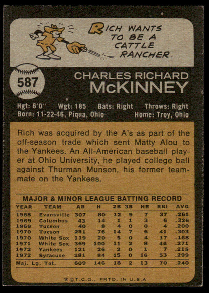 1973 Topps Baseball #587 - Rich McKinney - NM