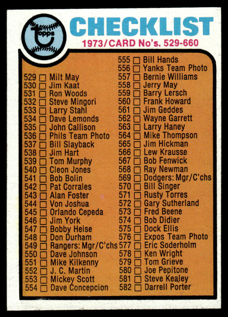 1973 Topps Baseball #588 - Checklist: 529-660 - EX