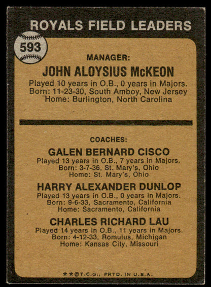 1973 Topps Baseball #593 - Royals Field Leaders - EX