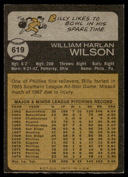 1973 Topps Baseball #619 - Billy Wilson - EXMT