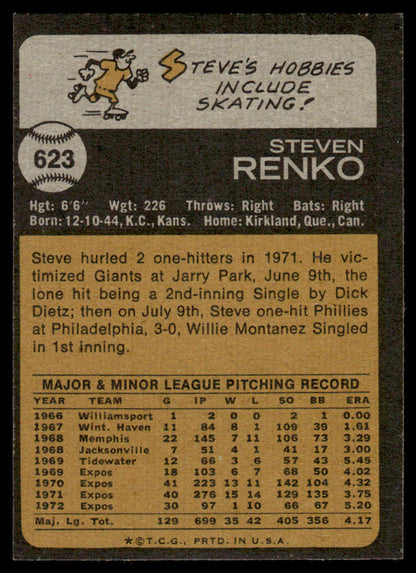 1973 Topps Baseball #623 - Steve Renko - EX