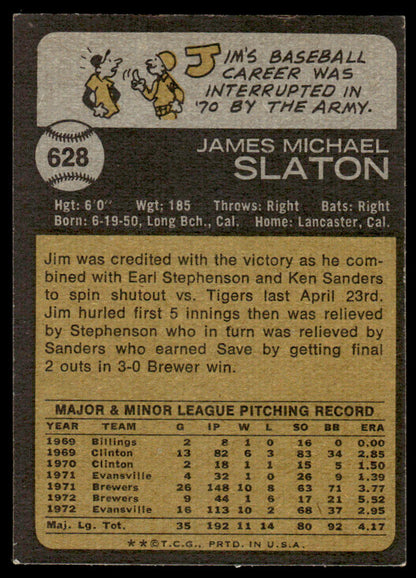1973 Topps Baseball #628 - Jim Slaton - EXMT