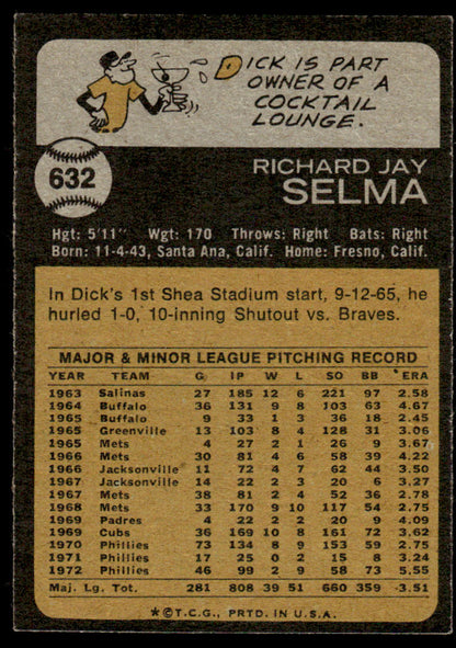 1973 Topps Baseball #632 - Dick Selma - EXMT