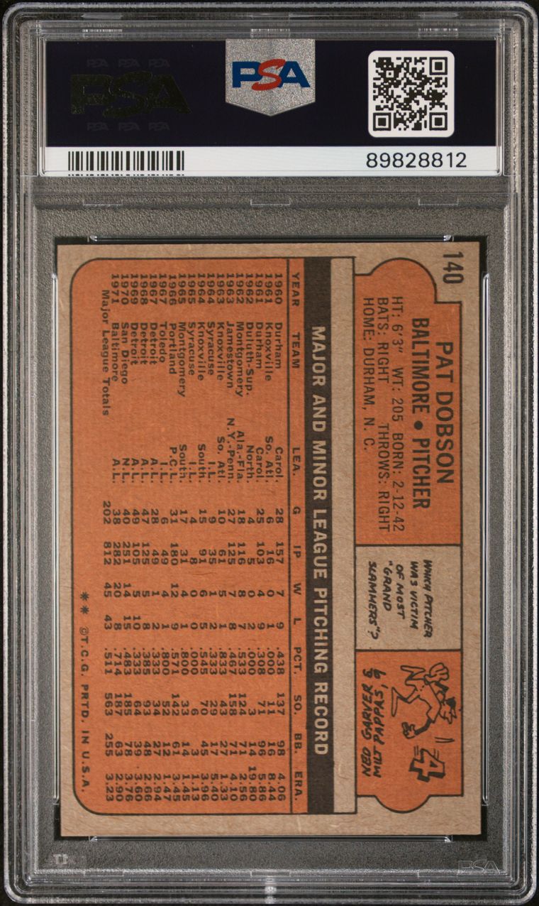 1972 Topps Baseball #140 - Pat Dobson - PSA 9 - MINT