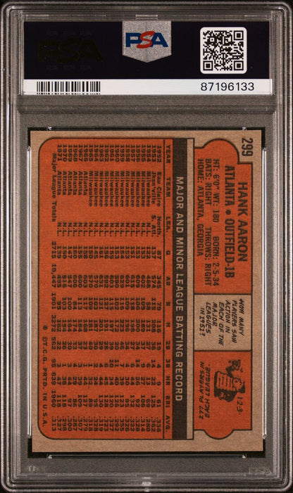 1972 Topps Baseball #299 - Hank Aaron - PSA 8 - NMMT