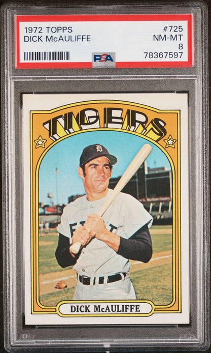 1972 Topps Baseball #725 - Dick McAuliffe - PSA 8 - NMMT