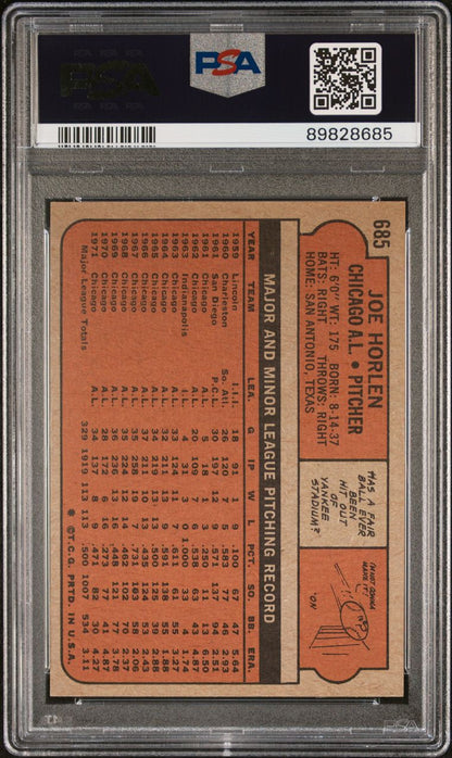 1972 Topps Baseball #685 - Joe Horlen - PSA 9 - MINT