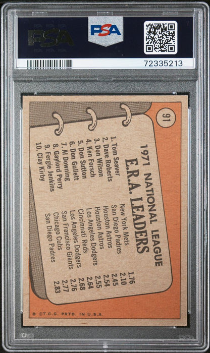 1972 Topps Baseball #91 - 1971 NL ERA (Seaver/Roberts/Wilson) - PSA 8 - NMMT