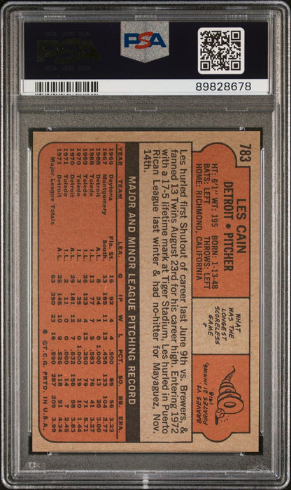 1972 Topps Baseball #783 - Les Cain - PSA 9 - MINT