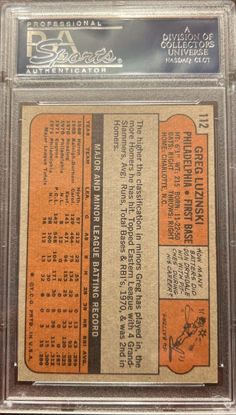 1972 Topps Baseball #112 - Greg Luzinski - PSA 8