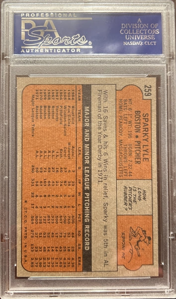 1972 Topps Baseball #259 - Sparky Lyle - PSA 8