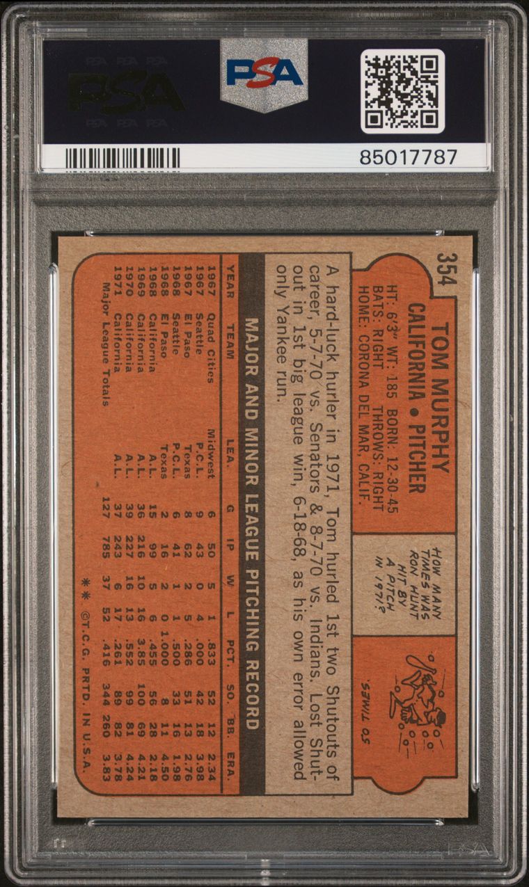 1972 Topps Baseball #354 - Tom Murphy - PSA 9